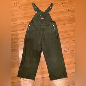 Vtg Revolt Bib Overalls Womens Sz L Green Carpenter Denim 90s Y2K Coverall work